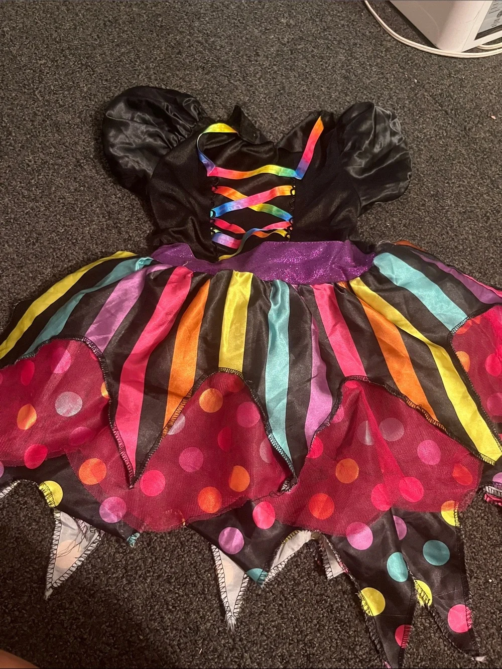 Kids Rainbow Polka Dot Witch Costume - Black & Multicolor